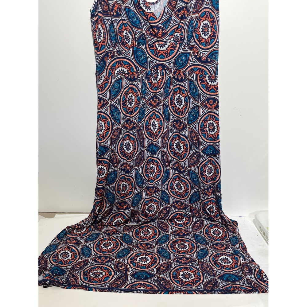 Market & Spruce Womens 2X Navy Orange Medallion Print Cross Back Maxi Dress